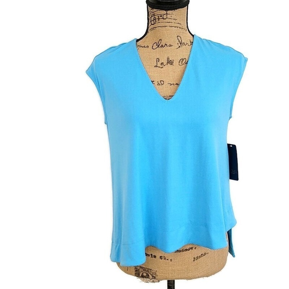 NWT Rachel Roy Blue V Neck Sleeveless Blouse Lightweight sz XS